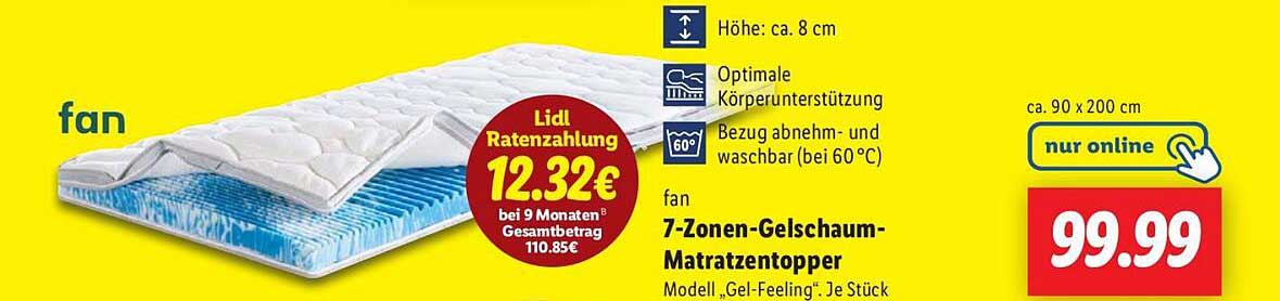 fan 7-Zonen-Gelschaum-Matratzentopper