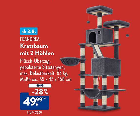 FEANDREA Kratzbaum mit 2 Höhlen
