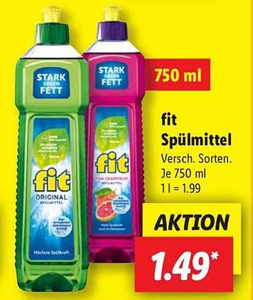 fit Spülmittel 750 ml - Aktion zum Sparpreis