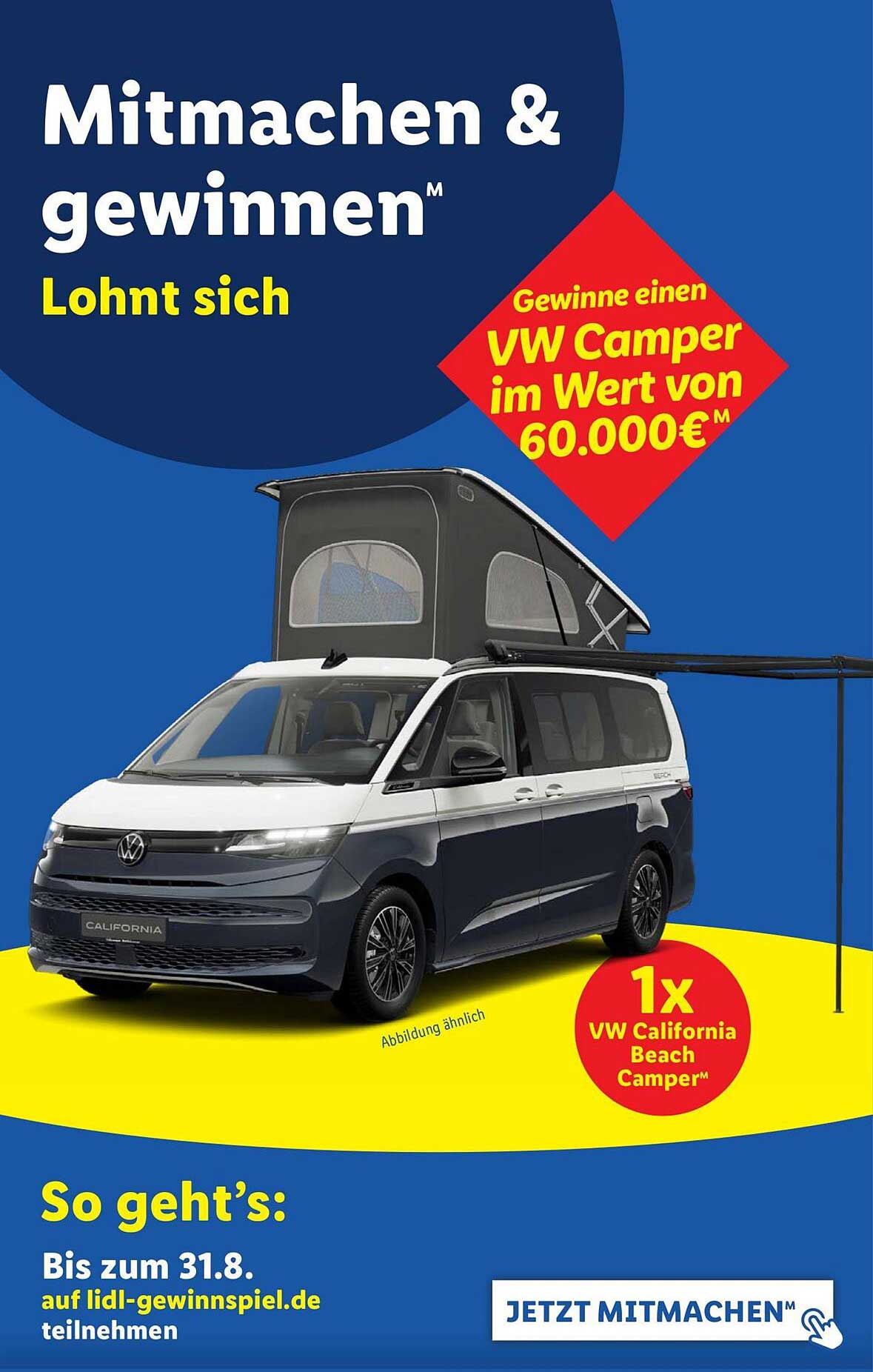 Gewinne einen VW California Beach Camper im Wert von 60.000€