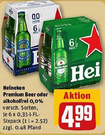Heineken Premium Beer oder alkoholfrei 0,0% - Sixpack