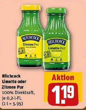 Hitchcock Limette oder Zitrone Pur 100% Direktsaft, je 0,2 l