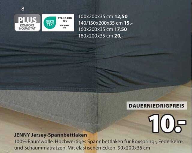 JENNY Jersey-Spannbettlaken 90x200 cm für nur 10,00 €