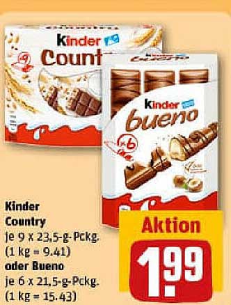 Kinder Country oder Kinder Bueno - Günstige Snacks im REWE-Prospekt!