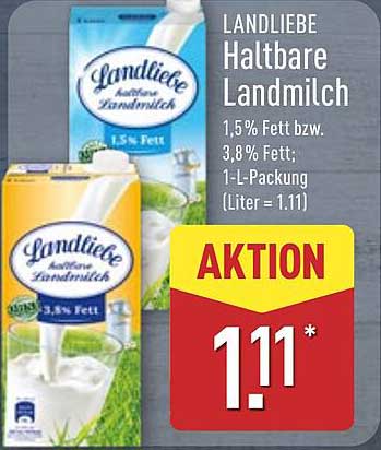 LANDLIEBE Haltbare Landmilch 1,5% Fett bzw. 3,8% Fett; 1-L-Packung
