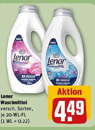 Lenor Waschmittel verschieden. Sorten, je 20-WL-FL (1 WL = 0.22)