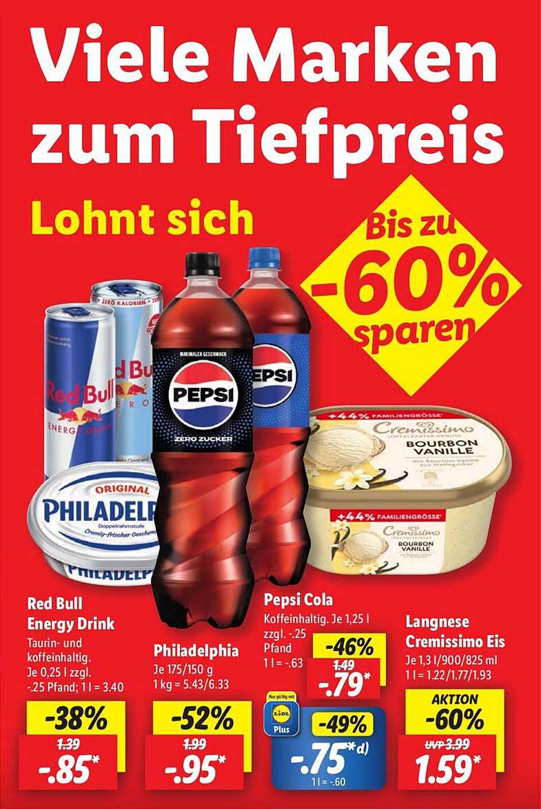 Lidl Angebote: Red Bull, Pepsi und Philadelphia zum Tiefpreis