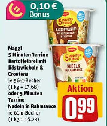 Maggi 5 Minuten Terrine Kartoffelbrei mit Röstzwiebeln & Croutons oder Nudeln in Rahmsauce
