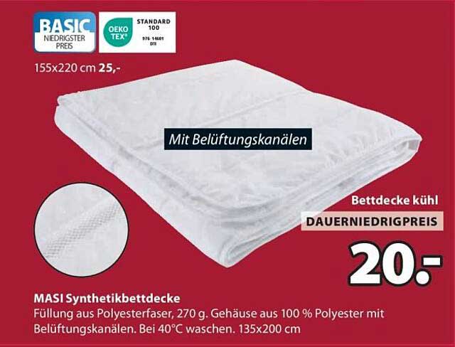 MASI Synthetikbettdecke mit Belüftungskanälen 135x200 cm