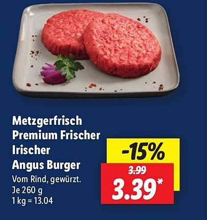 Metzgerfrisch Premium Frischer Irischer Angus Burger