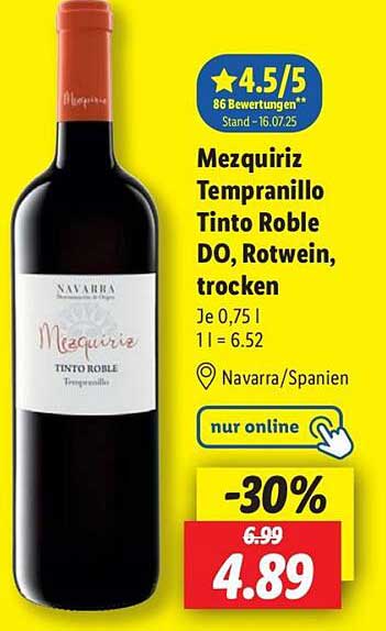 Mezquiriz Tempranillo Tinto Roble DO, Rotwein, trocken