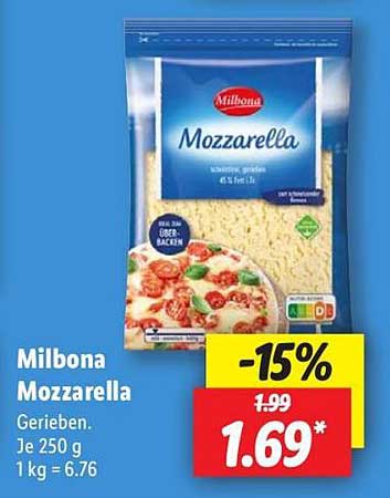 Milbona Mozzarella gerieben - 250 g