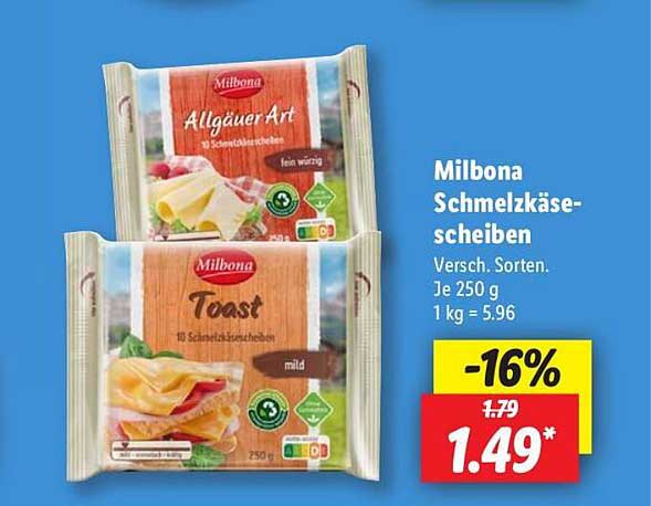 Milbona Schmelzkäsescheiben