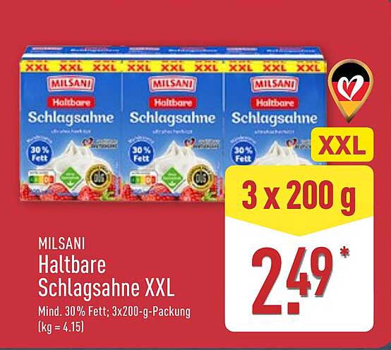 MILSANi Haltbare Schlagsahne XXL 3 x 200 g
