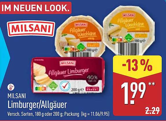 Milsani Limburger/Allgäuer 200 g für nur 1,99 €