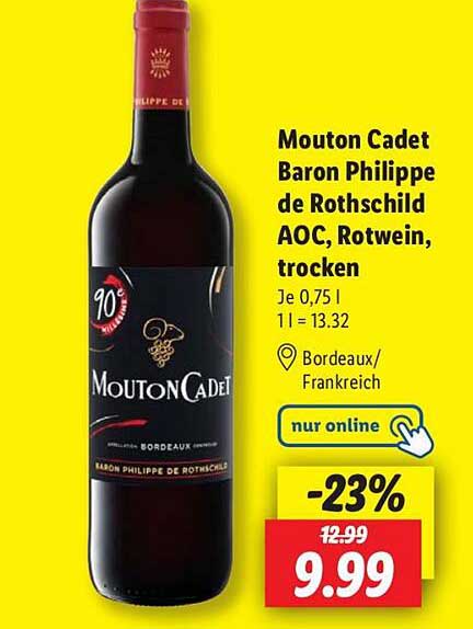 Mouton Cadet Baron Philippe de Rothschild AOC, Rotwein, trocken