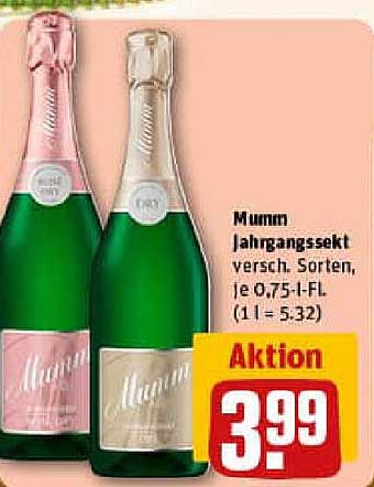 Mumm Jahrgangssekt, verschiedene Sorten, je 0.75 l