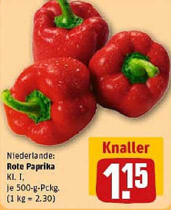 Niederlande: Rote Paprika Kl. I, je 500-g-Pckg.