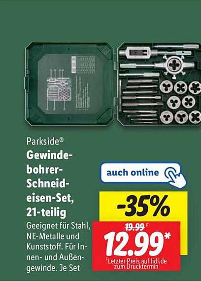 Parkside® Gewindebohrer-Schneideisen-Set, 21-teilig