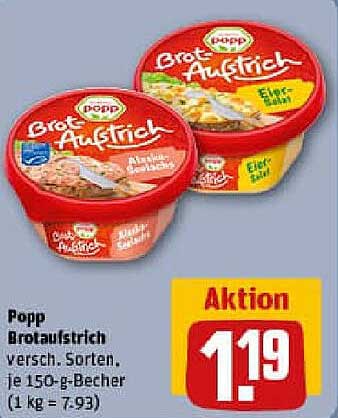 Popp Brotaufstrich verschiedene Sorten, je 150-g-Becher