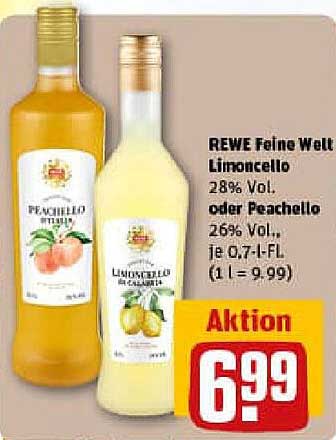 REWE Feine Welt Limoncello 28% Vol oder Peachello 26% Vol