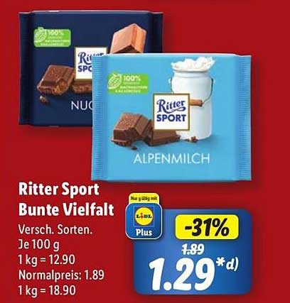 Ritter Sport Bunte Vielfalt - Verschiedene Sorten 100 g