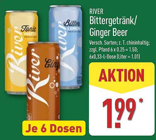 RIVER Bittergetränk/Ginger Beer - 6 Dosen für 1,99 €