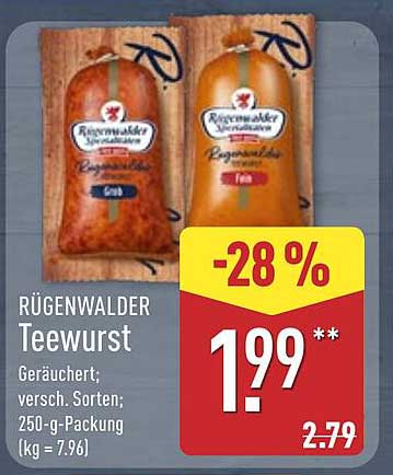 Rügenwalder Teewurst - Geräuchert, verschiedene Sorten (250 g)