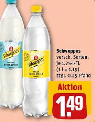 Schweppes Wasser und Softdrinks - Vers. Sorten, je 1,25-l-Fl.