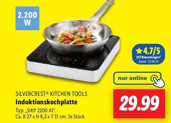 SILVERCREST® KITCHEN TOOLS Induktionskochplatte Typ „SIKP 2200 A1“