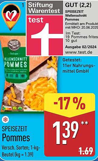 SPEISEZEIT Wellenschnitt Pommes - 1 kg Beutel