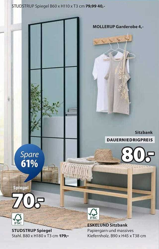 STUDSTRUP Spiegel B60 x H110 x T3 cm