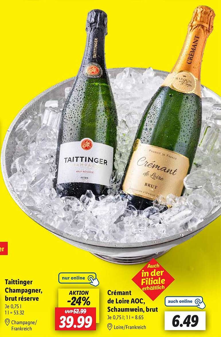 Taittinger Champagner, brut réserve & Crémant de Loire AOC, Schaumwein, brut