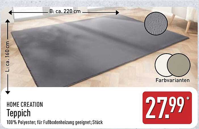 Teppich von Home Creation, 100 % Polyester, für Fußbodenheizung geeignet
