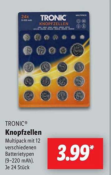 TRONIC Knopfzellen Multipack mit 12 verschiedenen Batterietypen