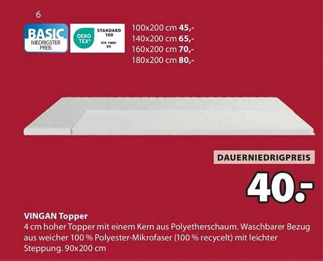 VINGAN Topper 90x200 cm