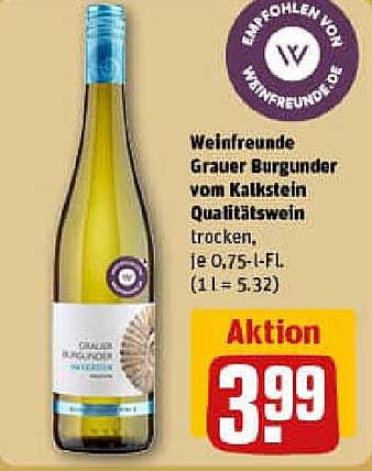 Weinfreunde Grauer Burgunder vom Kalkstein Qualitätswein trocken