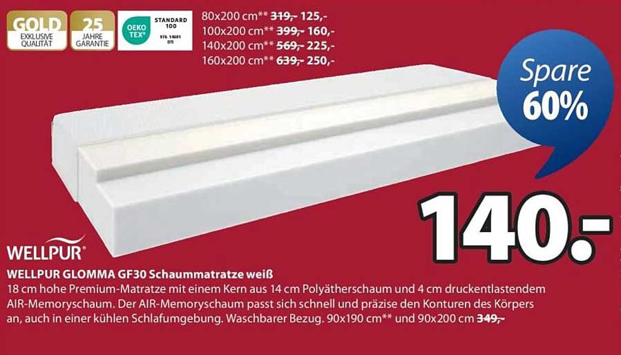 WELLPUR GLOMMA GF30 Schaum-Matratze weiß