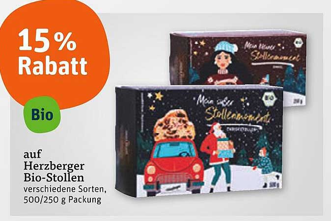 15 % Rabatt auf Herzberger Bio-Stollen - verschiedene Sorten, 500/250 g Packung