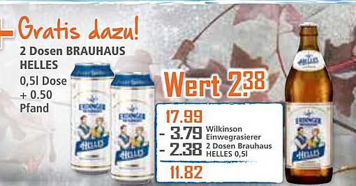 2 Dosen BRAUHAUS HELLES 0,5l zum Sonderpreis