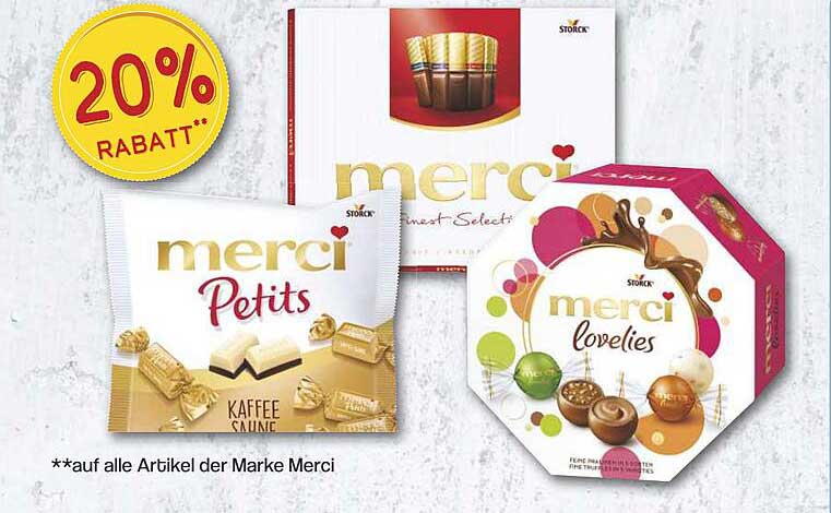 20% Rabatt auf alle Artikel der Marke Merci