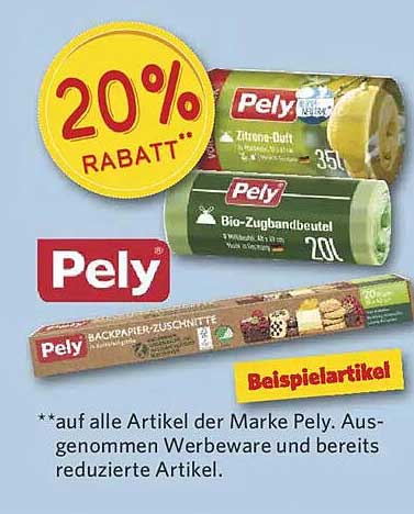 20% Rabatt auf alle Artikel der Marke Pely