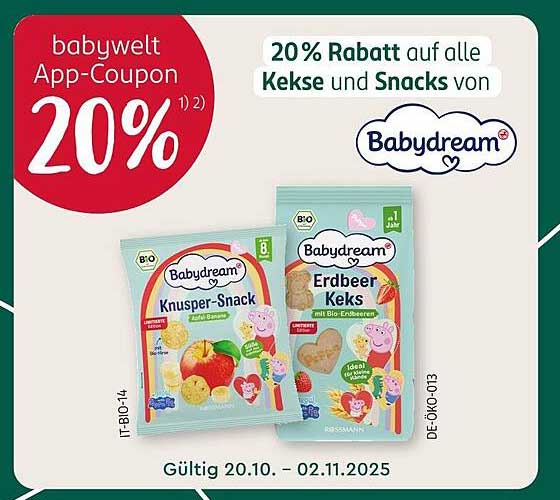 20% Rabatt auf alle Kekse und Snacks von Babydream