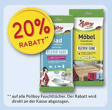 20% Rabatt auf alle Poliboy Feuchttücher