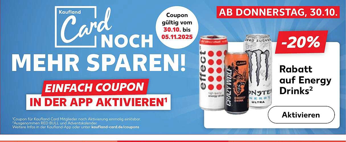 20% Rabatt auf Energy Drinks bei Kaufland