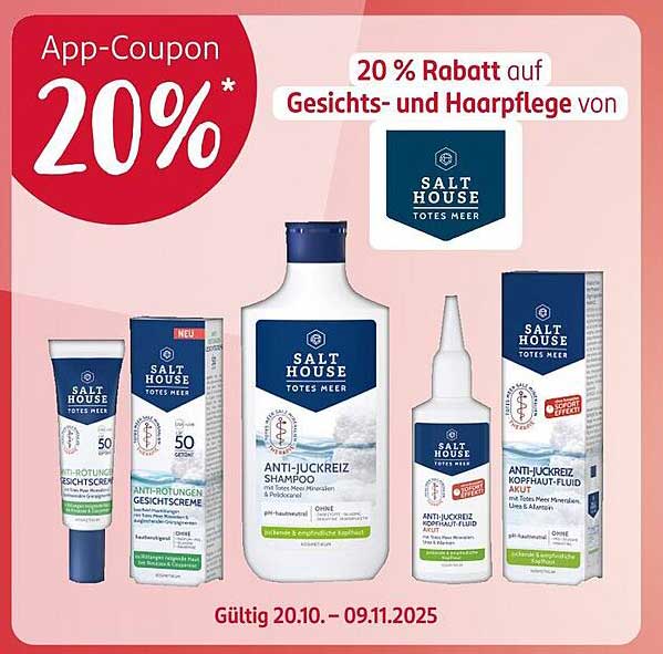 20 % Rabatt auf Gesichts- und Haarpflege von SALT HOUSE