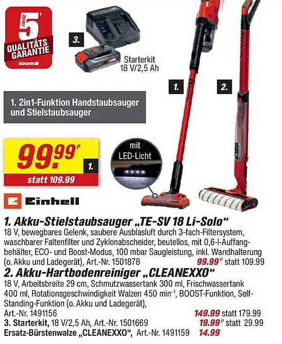 2in1-Funktion Handstaubsauger und Stielstaubsauger TE-SV 18 Li-Solo
