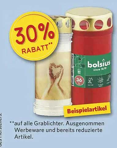 30% Rabatt auf alle Grablichter von bolsius