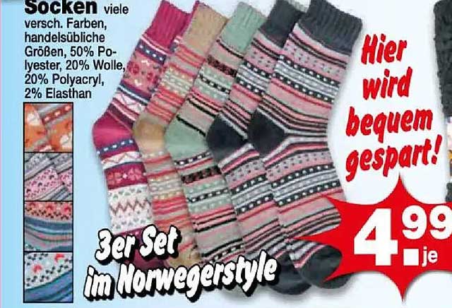 3er Set Socken im Norwegerstyle