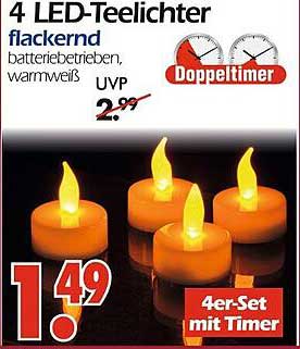 4 LED-Teelichter flackernd, batteriebetrieben, warmweiß